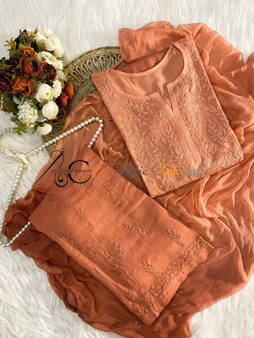 Brown Chikankari Set