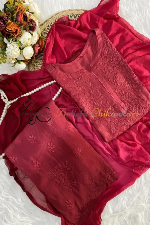 Maroon Chikankari Set