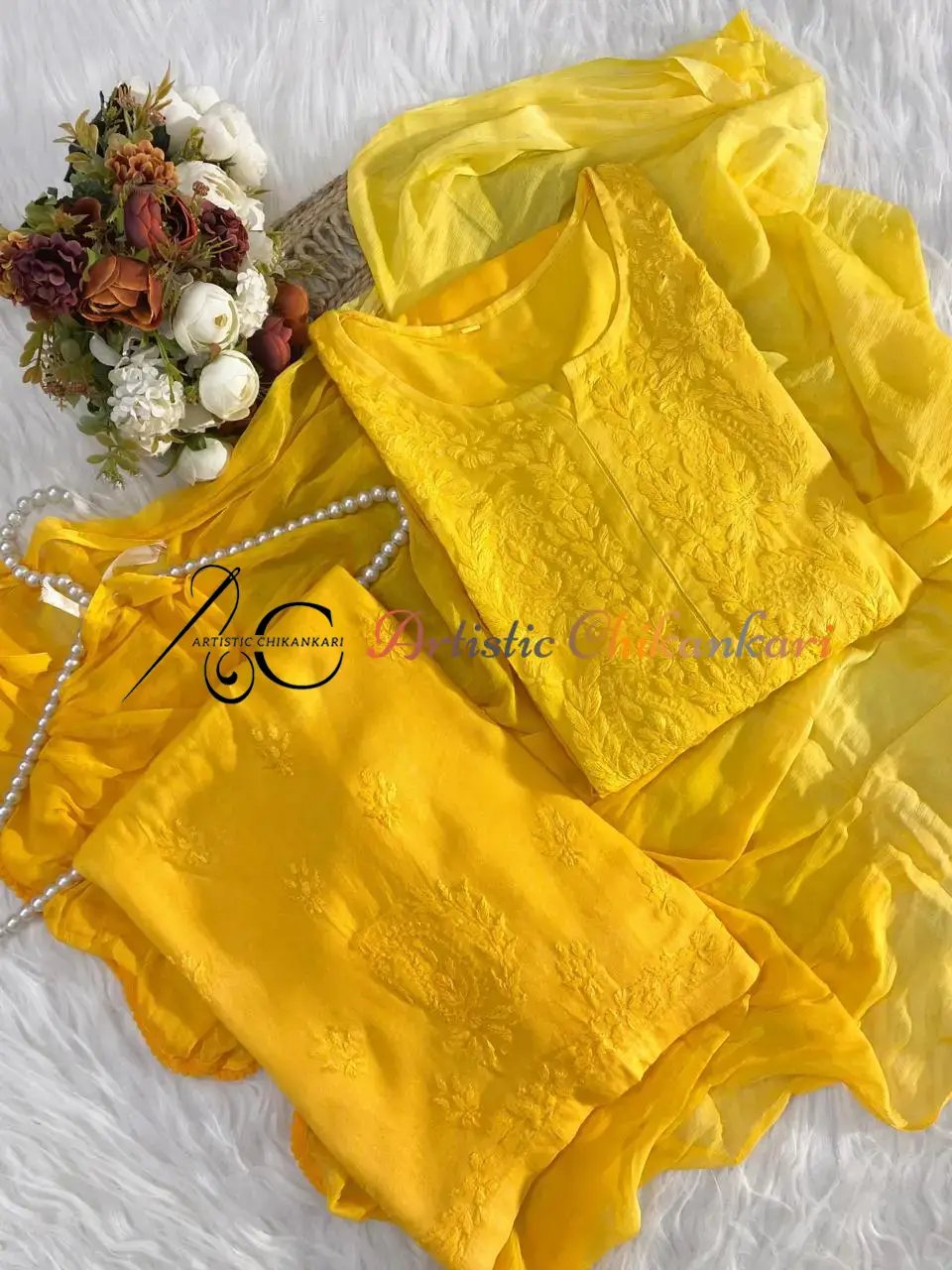 Yellow Chikankari Set