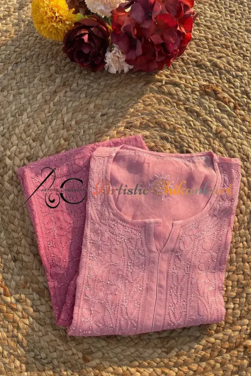 Pink Viscose Jaal Kurta