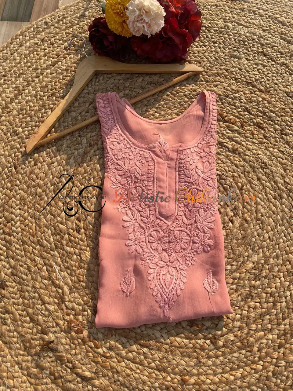 Peach Viscose Ghas Pati Short Top