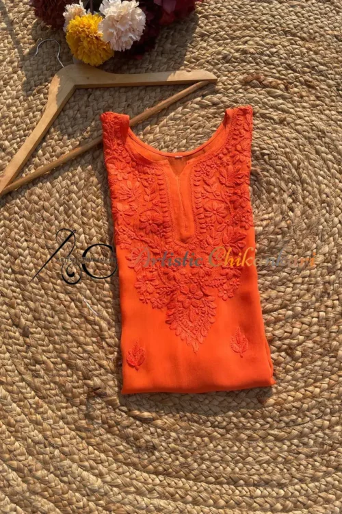 Orange Viscose Ghas Pati Short Top