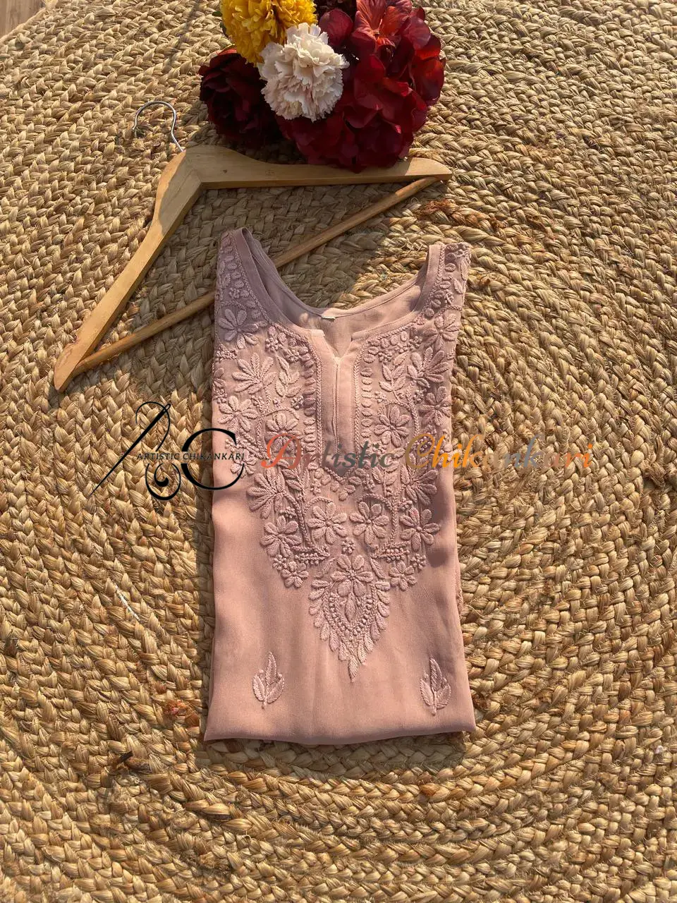 Onion Pink Viscose Ghas Pati Short Top