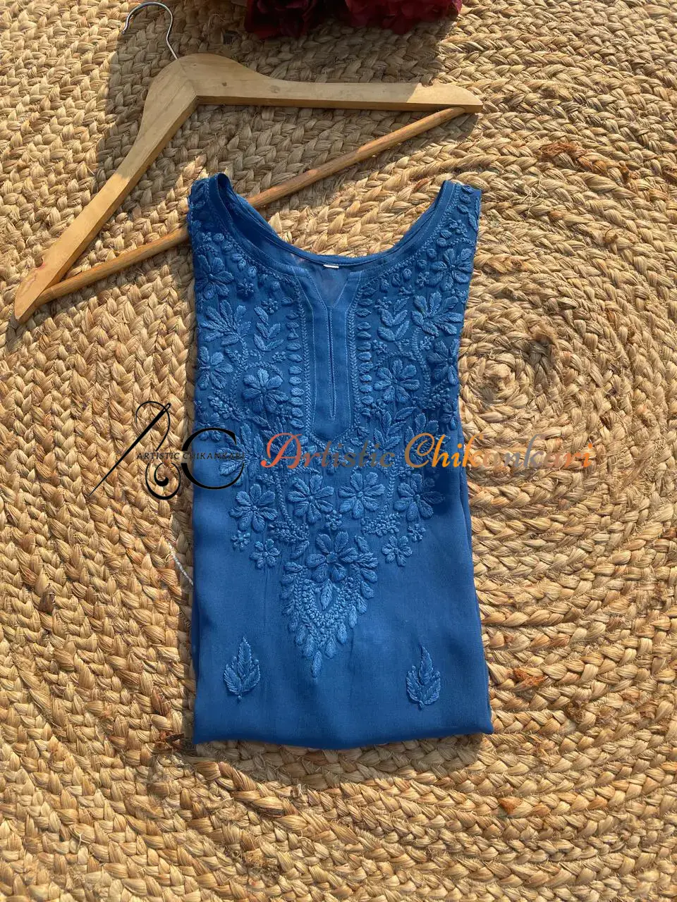 Royal Blue Viscose Ghas Pati Short Top