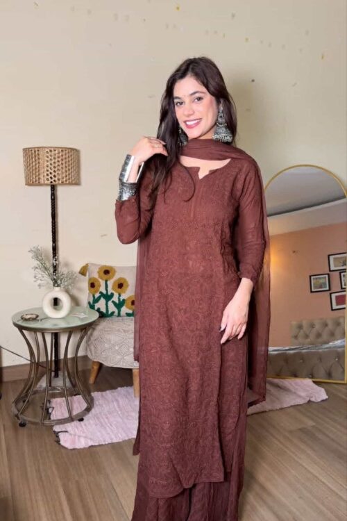 Brown Viscose Jaal Set