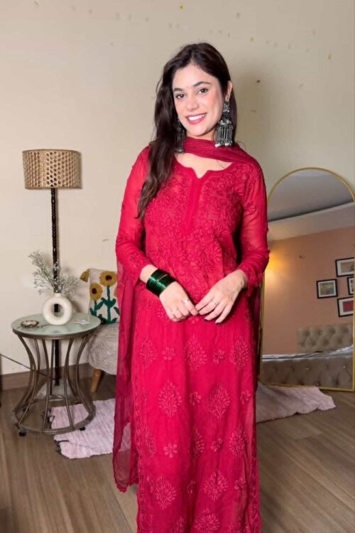 Maroon Viscose 3D Ghaas Patti Set