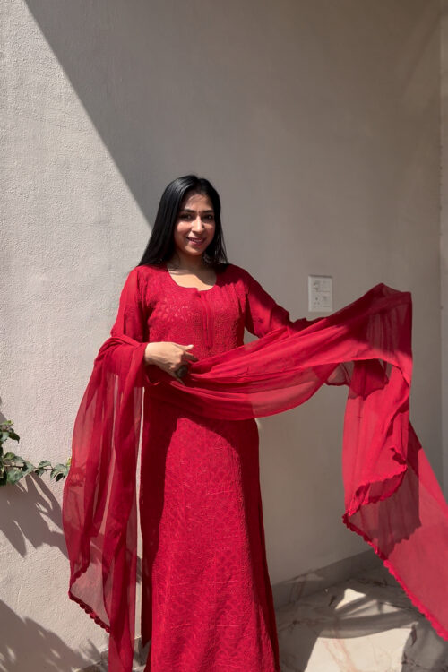 Dark Red Viscose Jaal Set