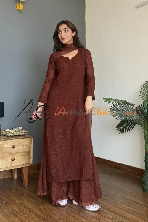 Brown Viscose Jaal Set