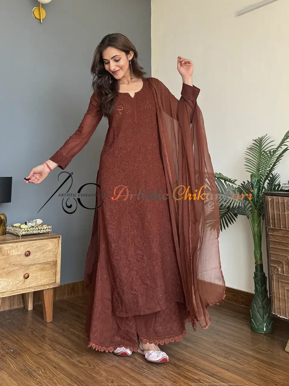Brown Viscose Jaal Set - Image 2