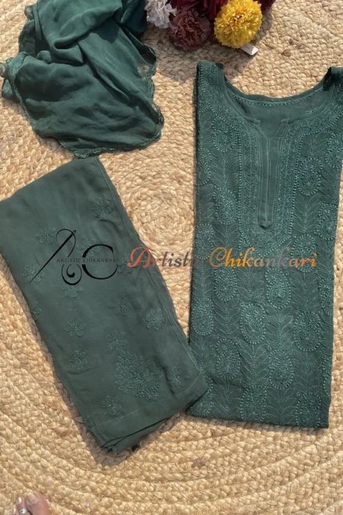 Dark Green Viscose Jaal Set