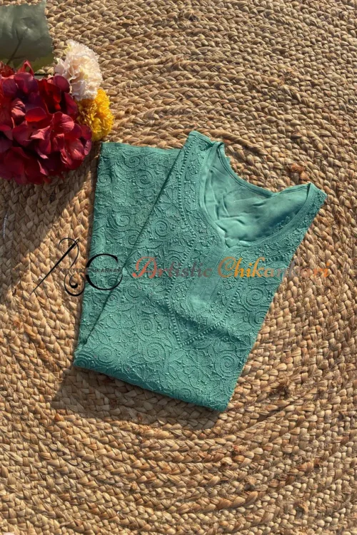 Dark Green Viscose Jaal Short Top