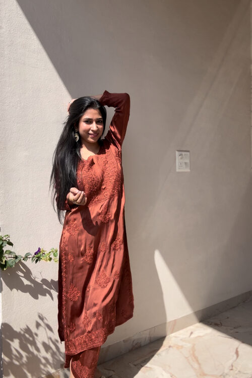 Modal Satin Brown Plazo Set