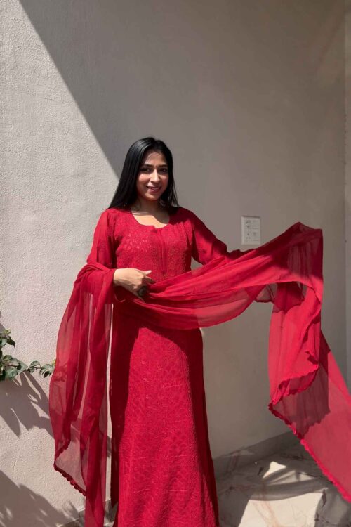 Dark Red Viscose Jaal Set