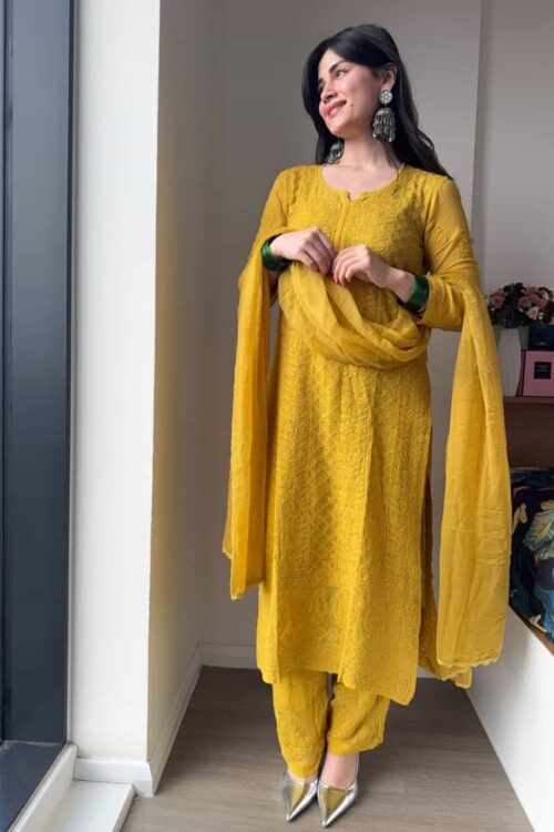 Mustard Viscose Jaal Set