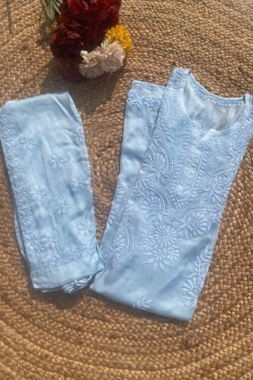 Modal Satin Powder Blue Pant Set