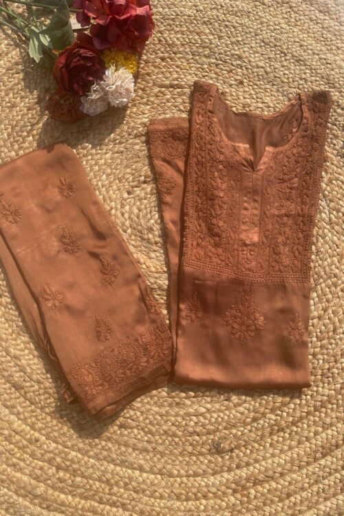 Modal Satin Light Brown Plazo Set