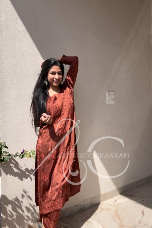 Modal Satin Brown Plazo Set