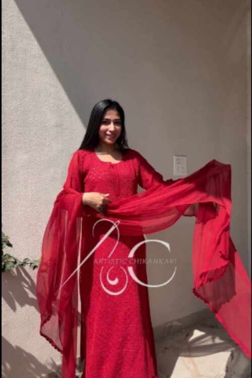 Dark Red Viscose Jaal Set