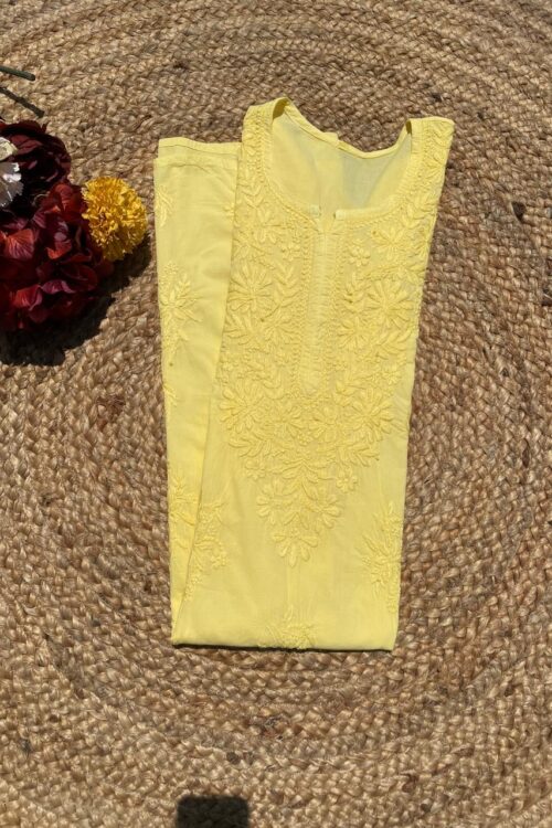 Yellow Dobby Cotton Long Kurti
