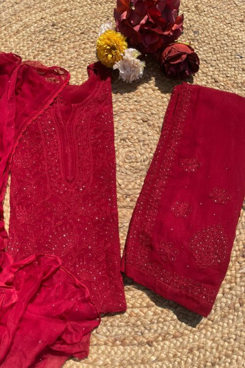 Maroon Viscose Jaal Set