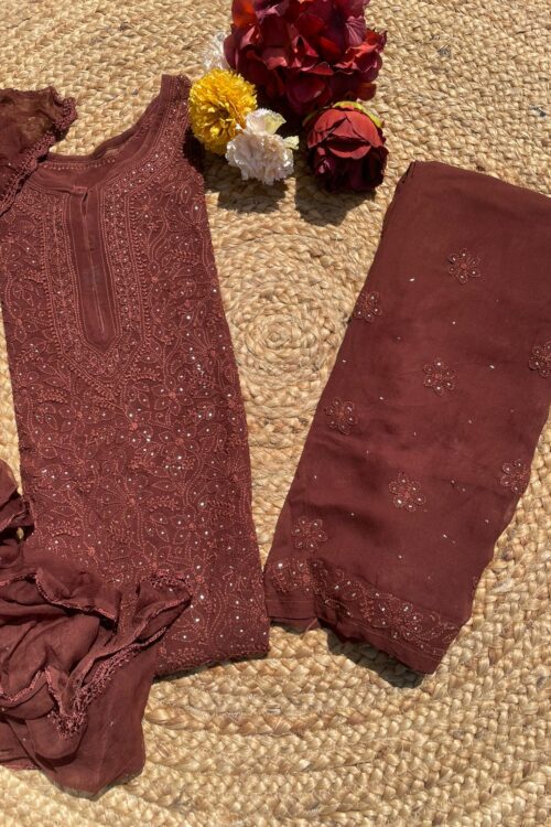Brown Viscose Jaal Set