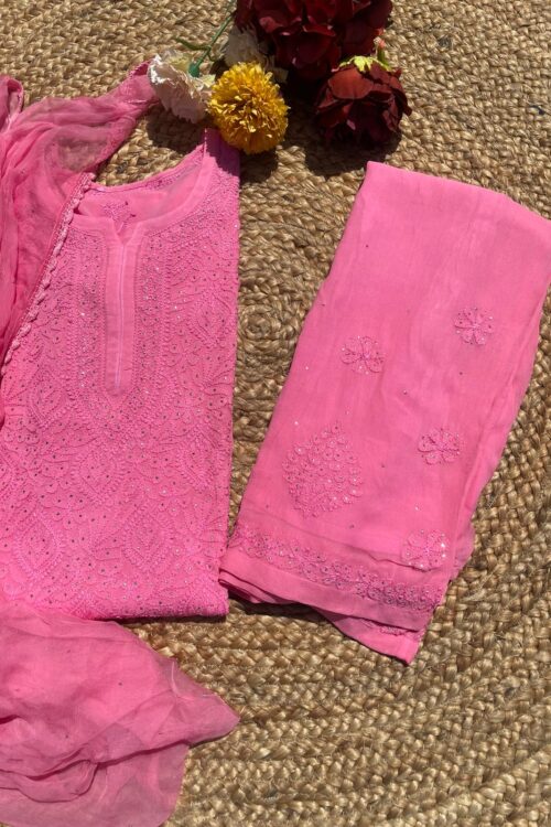 Pink Viscose Jaal Set
