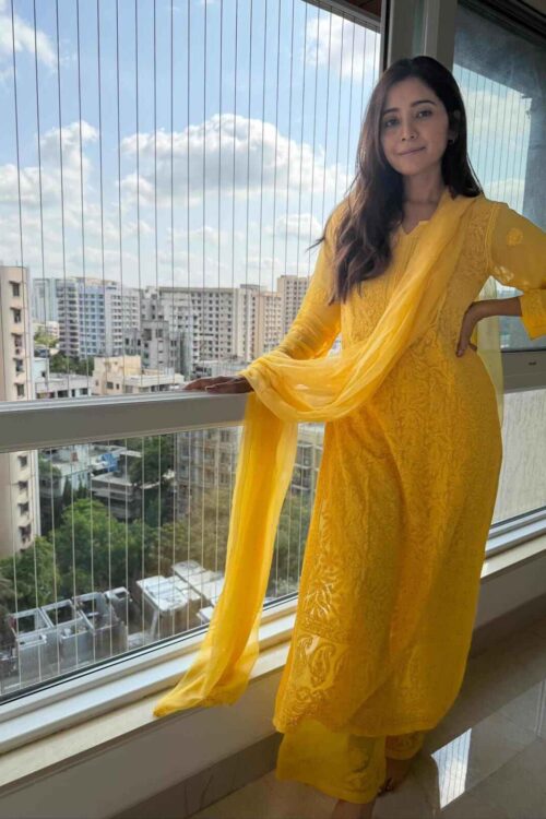 Yellow Viscose Jaal Set