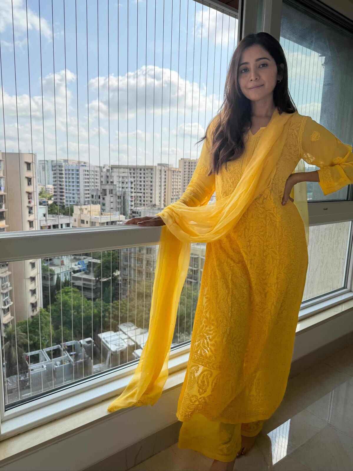 Yellow Viscose Jaal Set