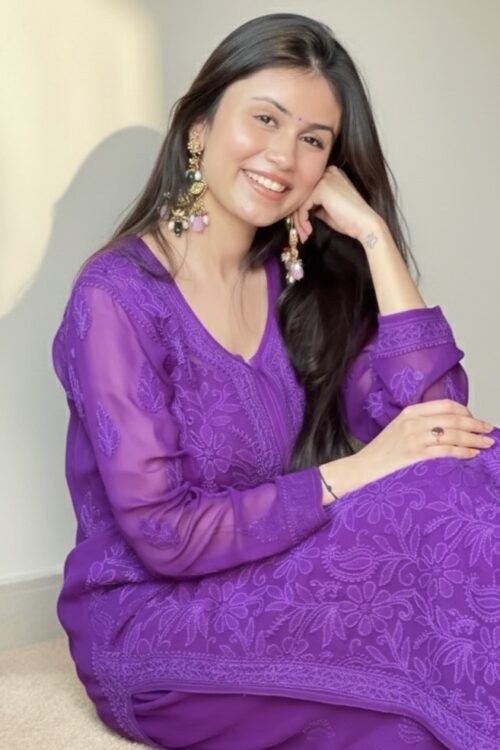 Purple Viscose Jaal Set